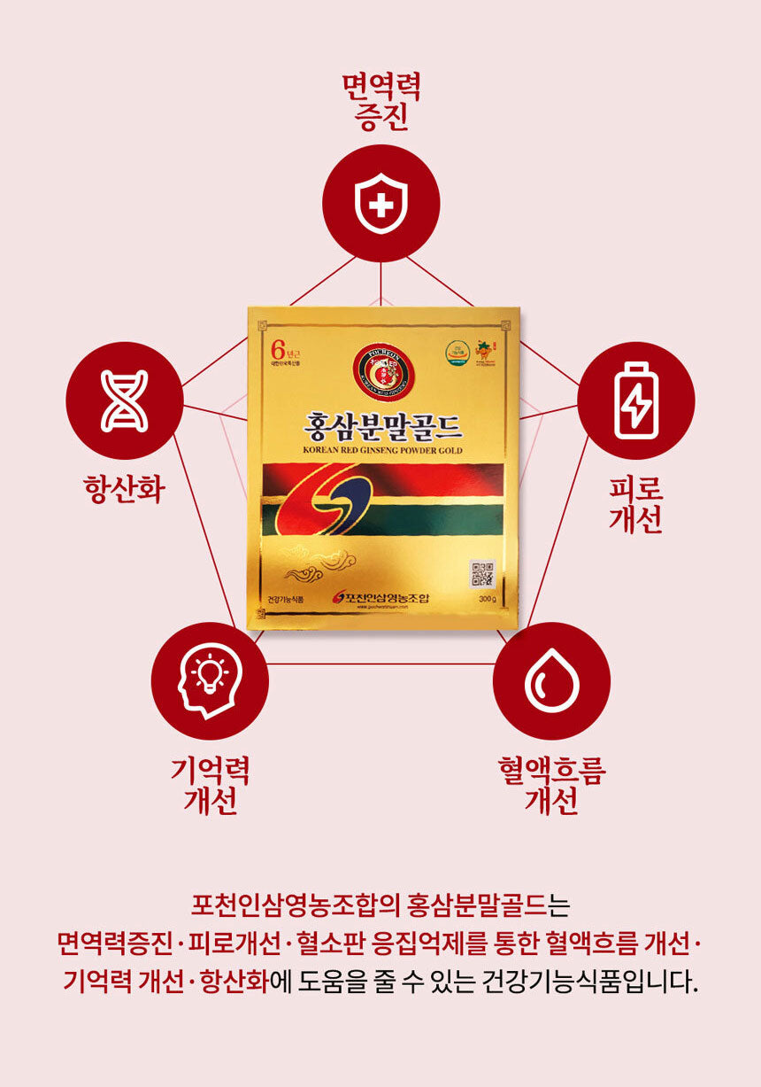 Pocheon Korean Red Ginseng Powder Gold – 100% Pure 6-Year-Old Root (300g)