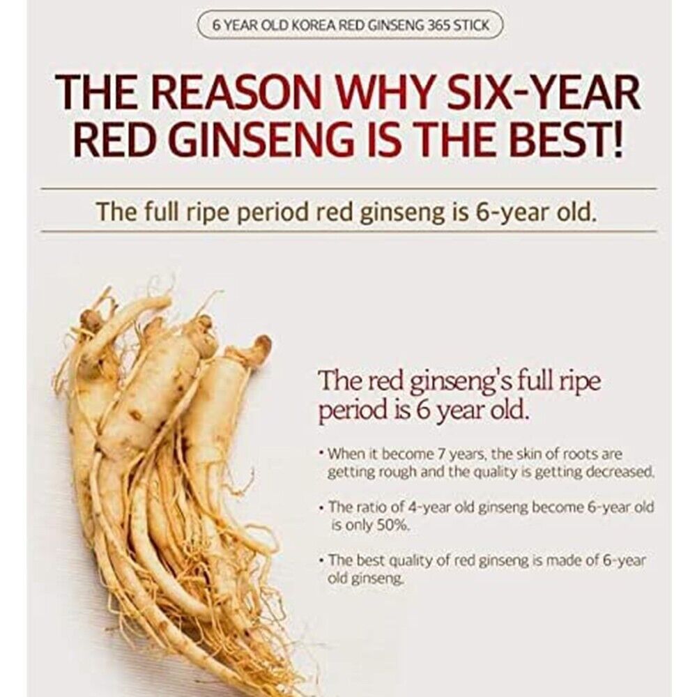 Jungwonsam Korean Red Ginseng Extract 365 Stick – 6-Year Root, 50 Sticks with Gift Bag