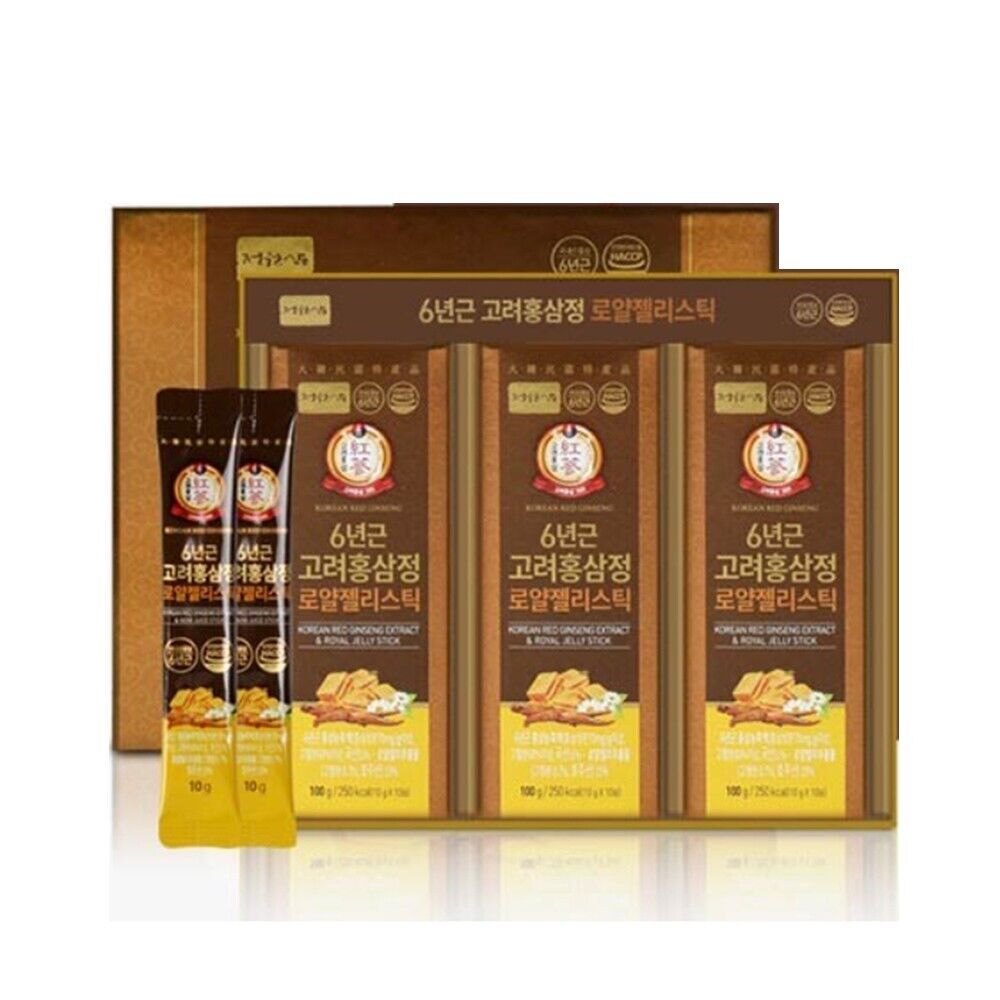 Jungwonsam Korean Red Ginseng Royal Jelly Stick – 6-Year Root Extract, 30 Sticks + Gift Bag