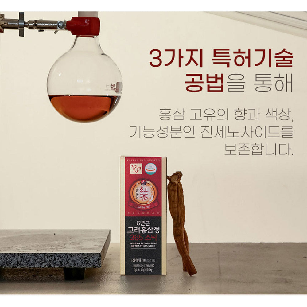 Jungwonsam Korean Red Ginseng Extract 365 Stick – 6-Year Root, 50 Sticks with Gift Bag