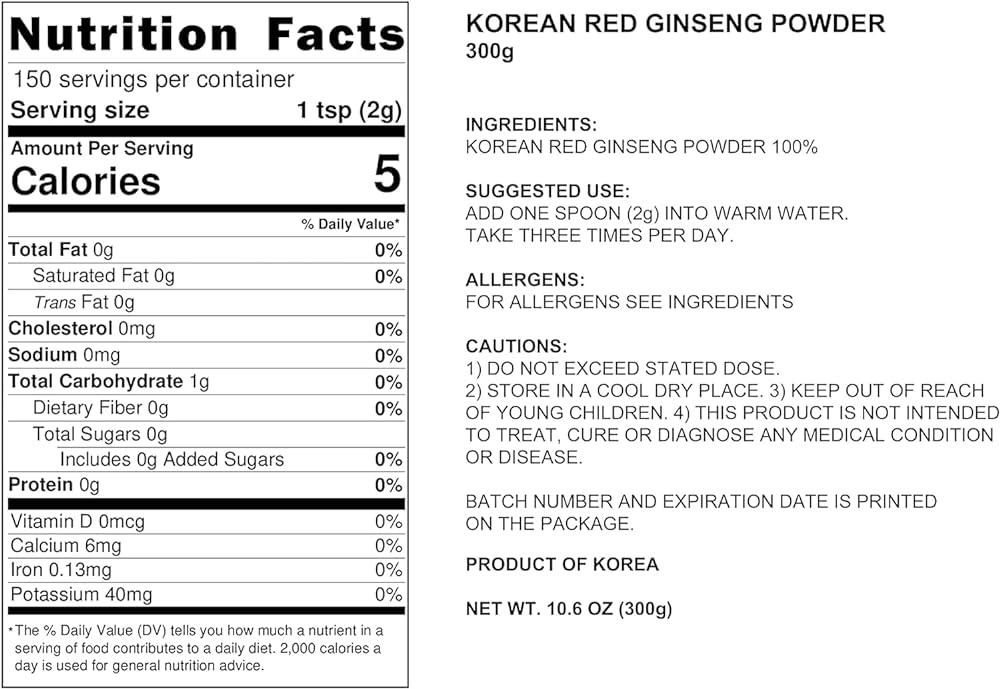 Pocheon Korean Red Ginseng Powder Gold – 100% Pure 6-Year-Old Root (300g)