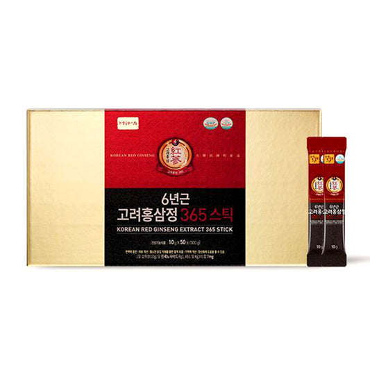 Jungwonsam Korean Red Ginseng Extract 365 Stick – 6-Year Root, 50 Sticks with Gift Bag