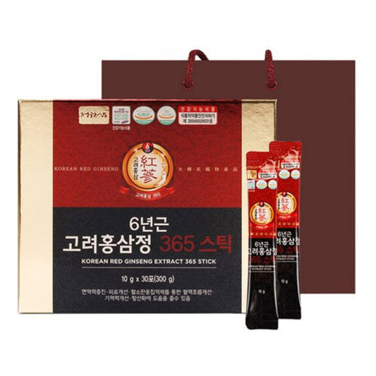 Jungwonsam Korean Red Ginseng Extract 365 Stick – 6-Year Root (10g × 30 Sticks) + Gift Bag