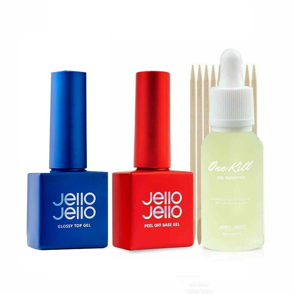 Jello Jello Peel Off Base Gel Exclusive One Key Remover + Glossy Top Gel Set