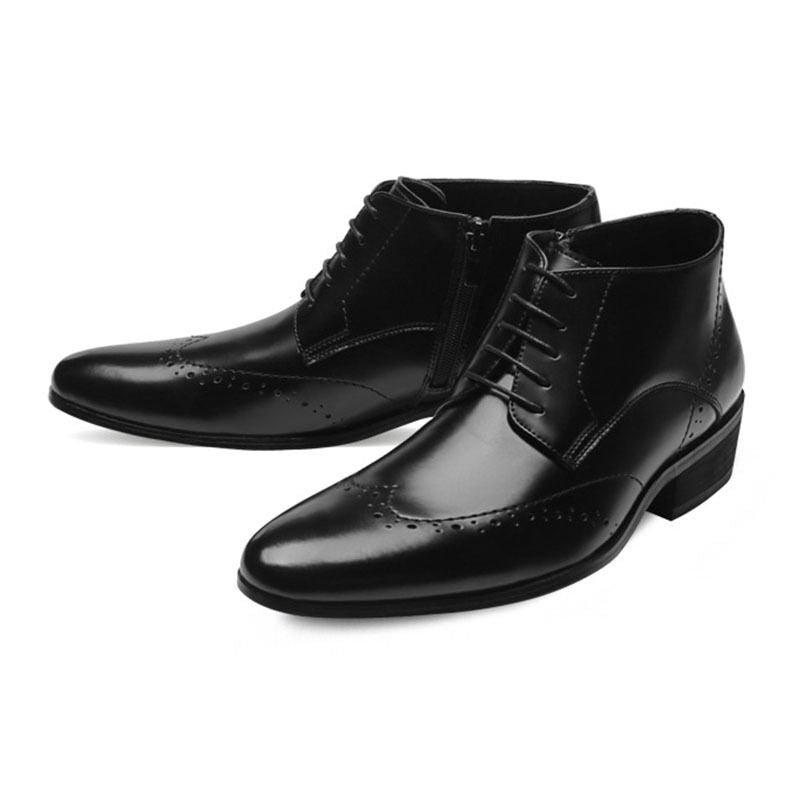 Mooda Mens Genuine Leather Wingtip Ankle Boots Formal Dress Shoes BlackDean