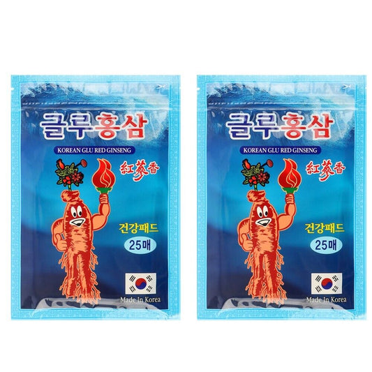 [2-Pack] Korean Glu Red Ginseng Patch – 50 Sheets | Herbal Pain Relief