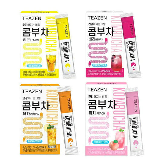 TEAZEN Kombucha Korean Healthy Drink (Berry Lemon Citron Peach) 10 Sticks